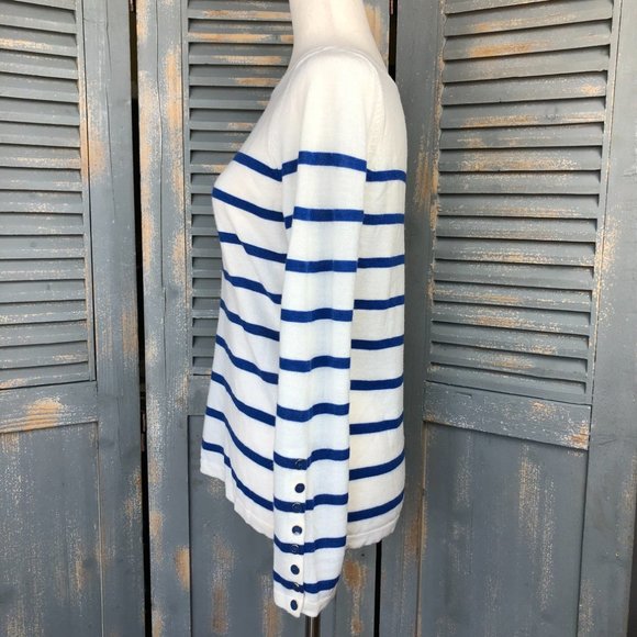 J. McLaughlin Striped Button Cuff Italian Merino Wool Sweater Sz M - Picture 9 of 11